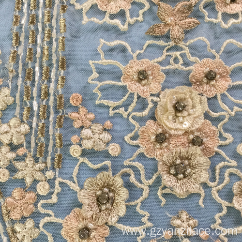 3D Net Embroidery Handwork Beaded Fabric